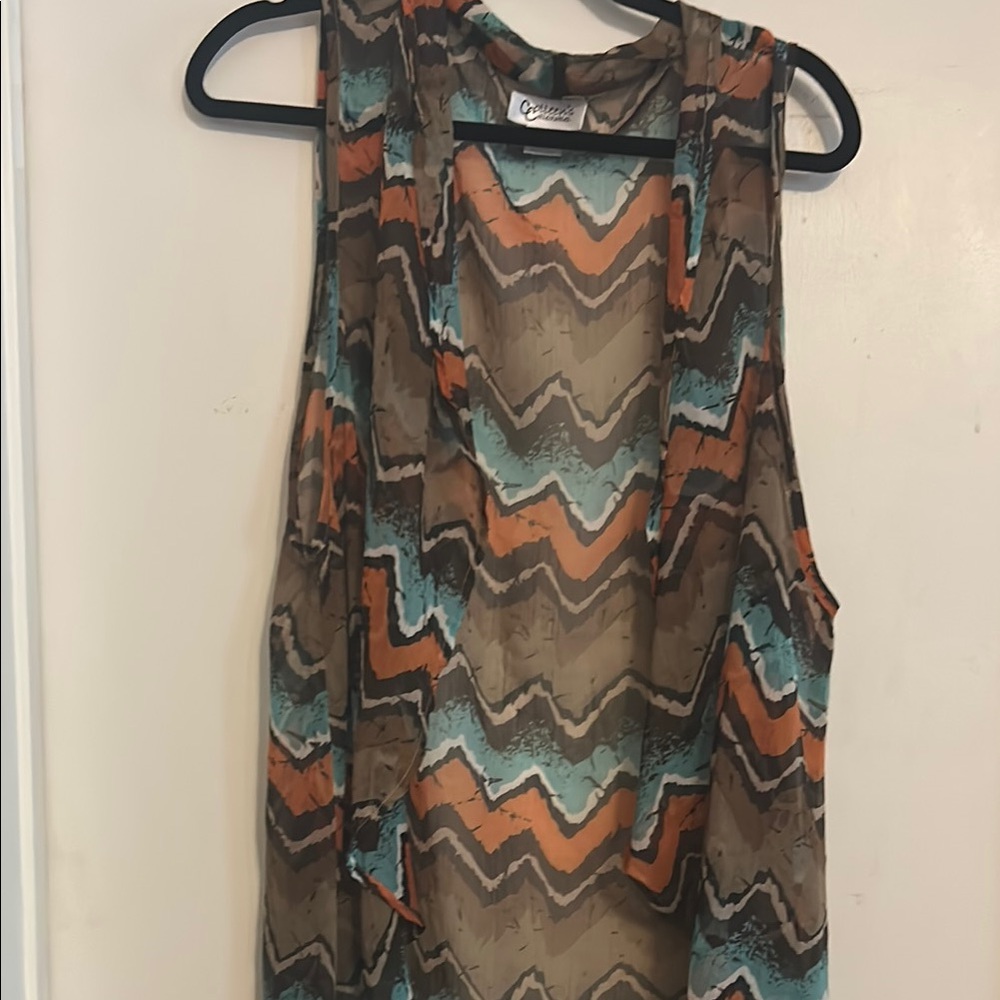 Colleen’s Collectables Chevron Sleeveless kimono. Has a western vibe to me.